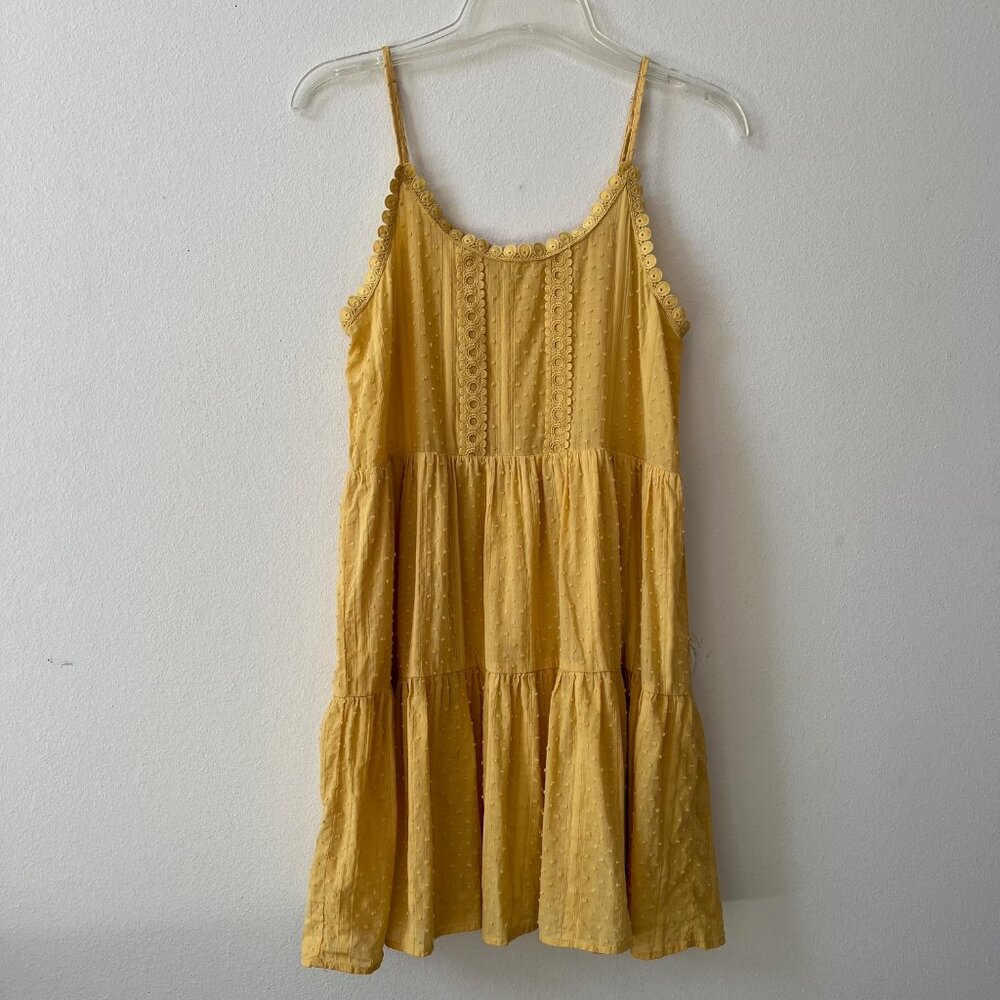 Altar'd State Yellow Cotton Sleeveless Midi Tiered Dress